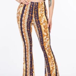 Bear Dance Baroque Chain Scroll Pants - Blue and Gold